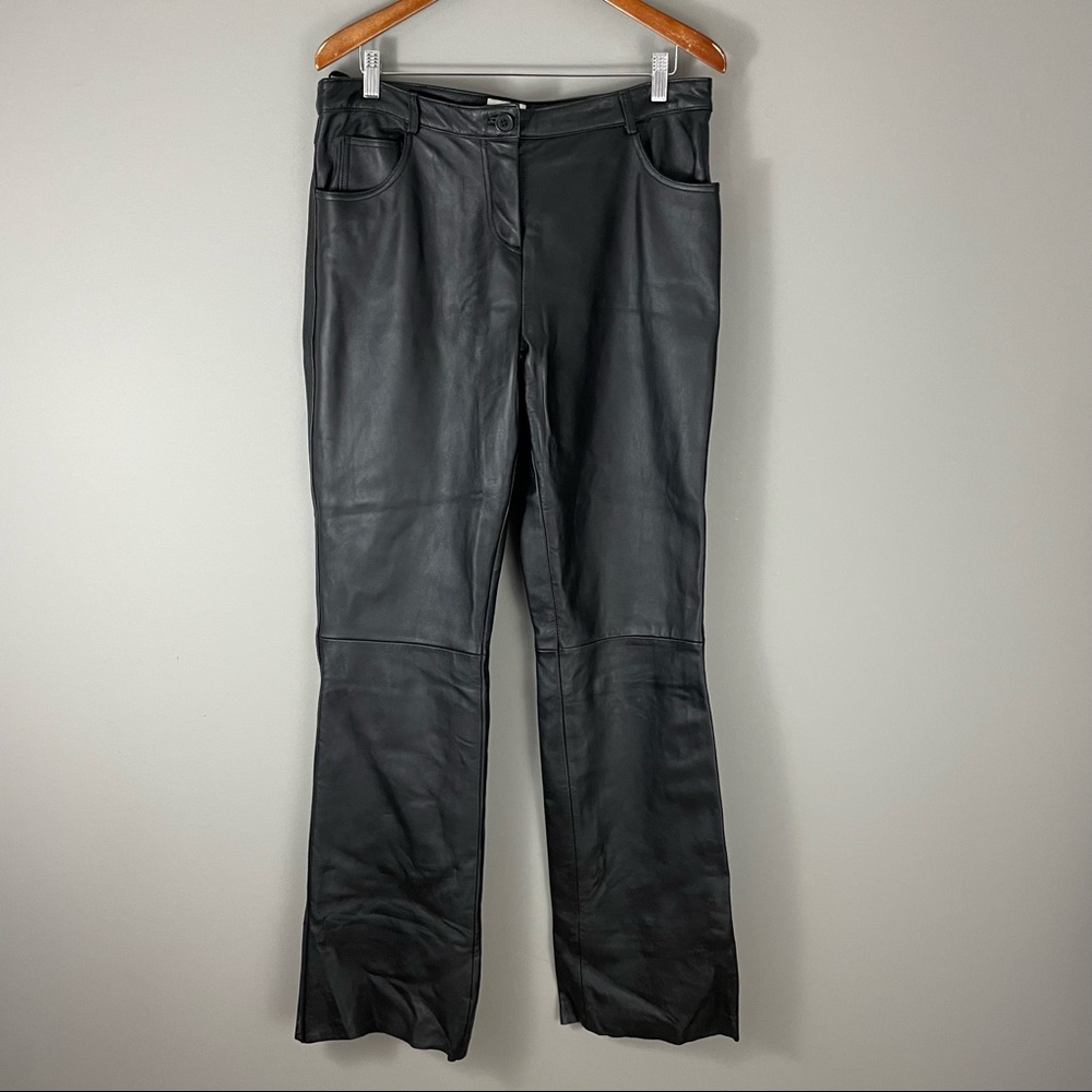 Neiman Marcus Size 14 Black 100% Genuine Leather Pants Zip Fly Pockets